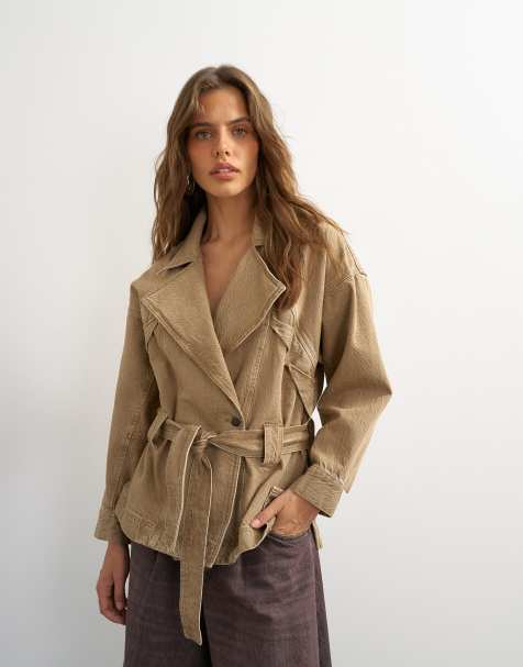 Topshop X Cara krótka kurtka trenczowa jeansowa w spranym beżu - view 1