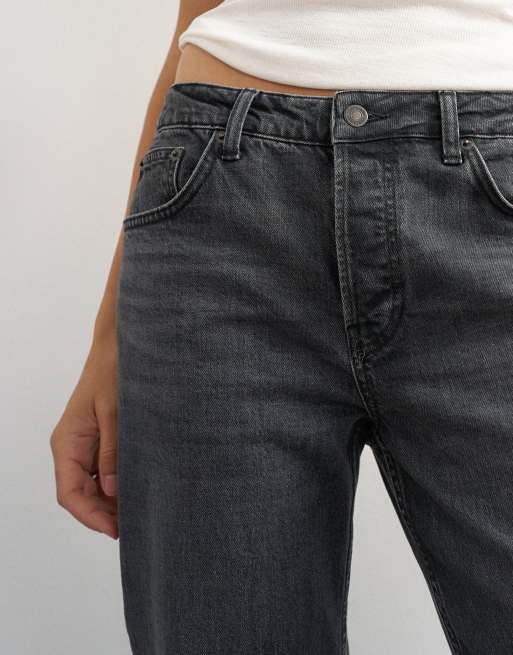 Topshop X Cara mid rise slim straight jean in washed black, 4 of 5