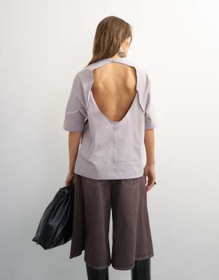 Topshop X Cara Open Back Tee In Grey