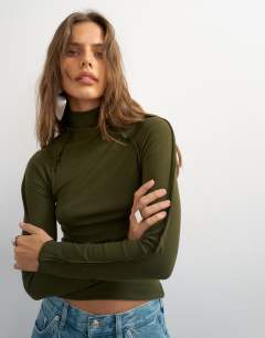 X Cara seamed long sleeve T-shirt in khaki