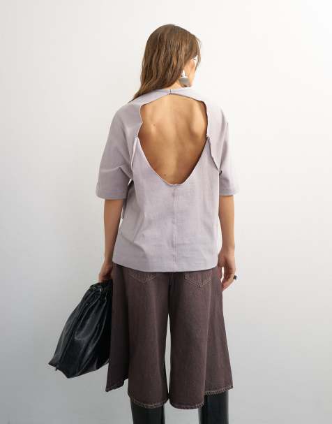 Topshop X Cara T-shirt med åben ryg i grå - view 1