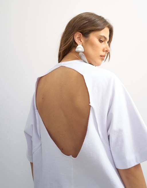 Topshop X Cara T-Shirt mit Rückenausschnitt in Ecru, 4 von 4