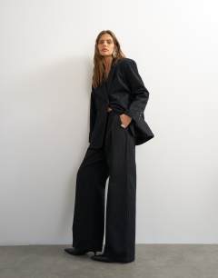 X Cara wide leg pleated pinstripe denim co-ord trouser in indigo