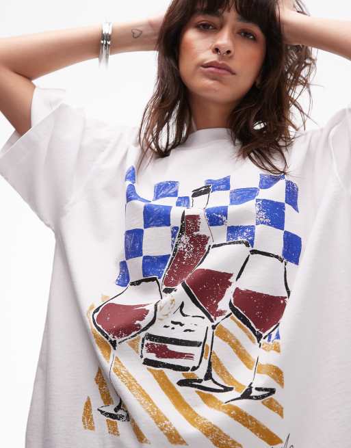 Topshop x Grace Percival – Biały T-shirt oversize z grafiką, 2 z 5