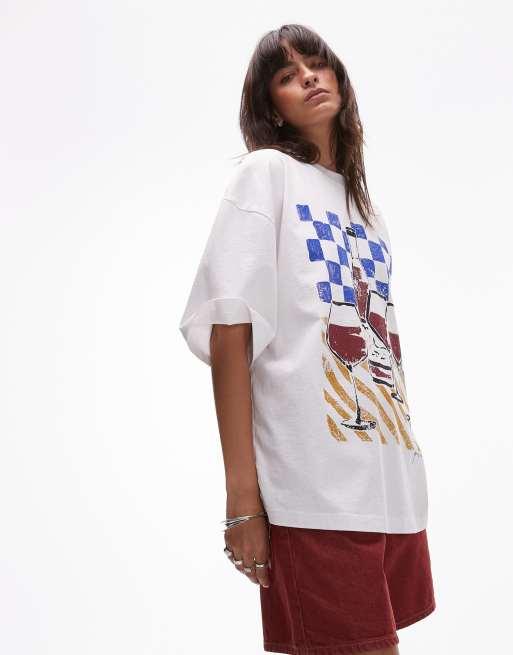 Topshop x Grace Percival – Biały T-shirt oversize z grafiką, 5 z 5