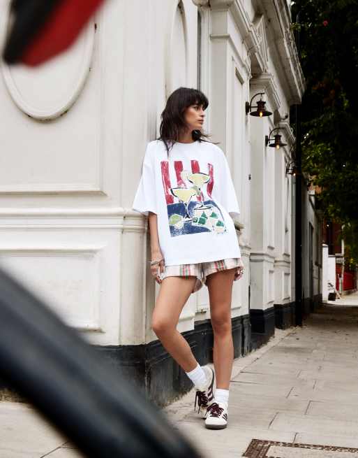 Topshop x Grace Percival - Hvid oversized T-shirt med grafisk print, 4 af 5