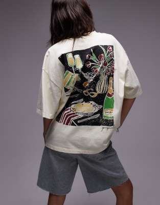 Topshop x Grace Percival - Oversize-T-Shirt in Buttermilchgelb mit Grafik