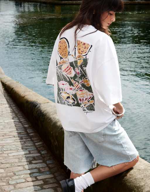 Topshop x Grace Percival – Oversize-T-Shirt in Weiß mit Grafik
