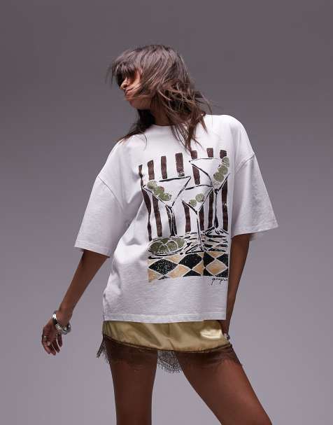 Topshop x Grace Percival - T-shirt oversize à imprimé graphique - Blanc cassé - view 1