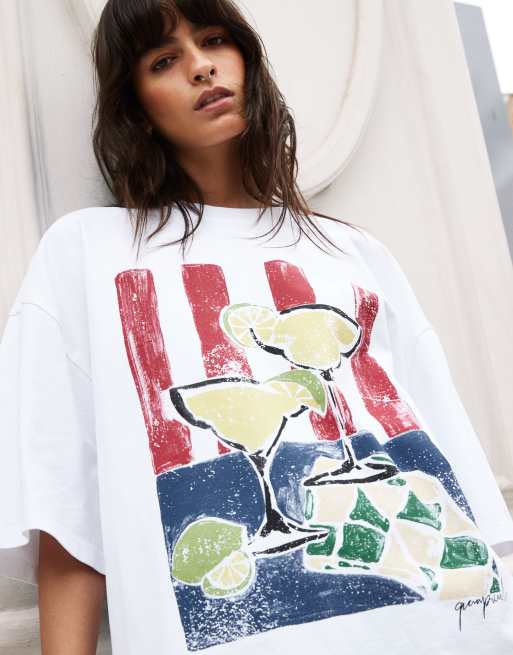 Topshop x Grace Percival - T-shirt oversize bianca con stampa, 2 di 5