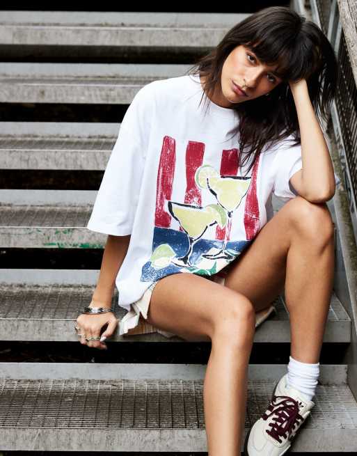 Topshop x Grace Percival - T-shirt oversize bianca con stampa, 3 di 5