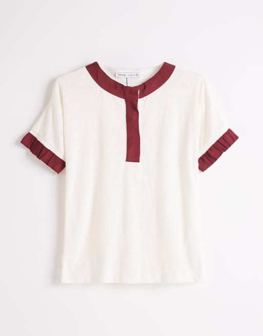 Topshop x Talia Byre contrast trim jersey top in off white, 5 of 6