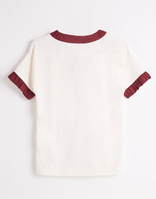 Topshop x Talia Byre contrast trim jersey top in off white, 6 of 6