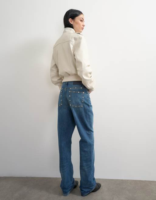 Topshop x Talia Byre jeans a gamba dritta con borchie blu slavato, 4 di 7