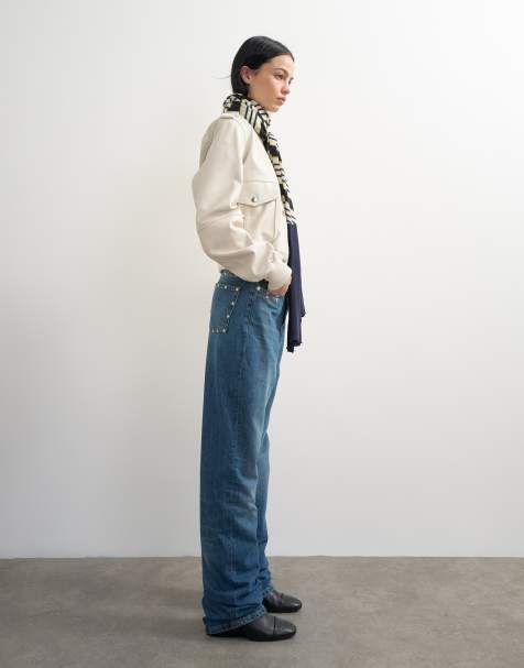 Topshop x Talia Byre jeansy z prostymi nogawkami i ćwiekami w spranym niebieskim kolorze - view 1
