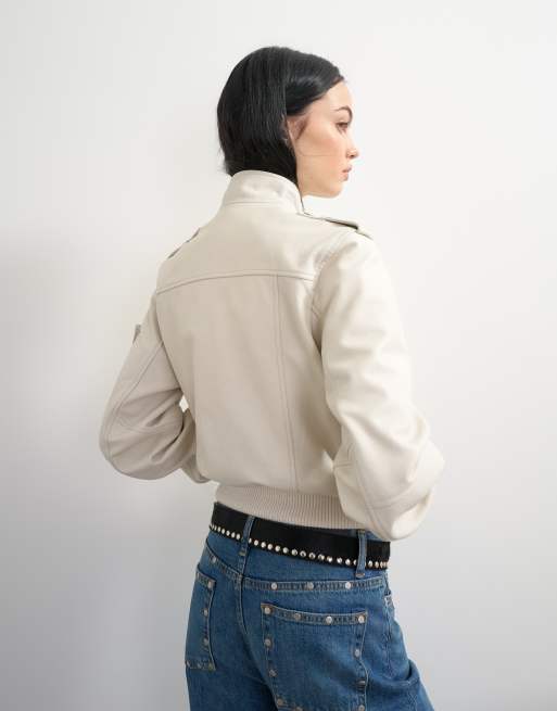 Topshop x Talia Byre leather jacket in off white, 4 of 7