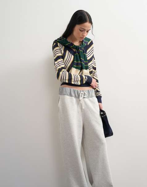 Topshop x Talia Byre maglione semitrasparente in lana merino con scollo a V a righe écru - view 1