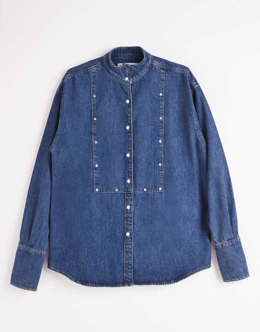 Topshop x Talia Byre overhemd met brede knoopbies en studs in blauwe wassing, 6 van 7