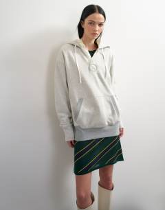 Model wearing Topshop x Talia Byre premium heavyweight hoodie in grey 