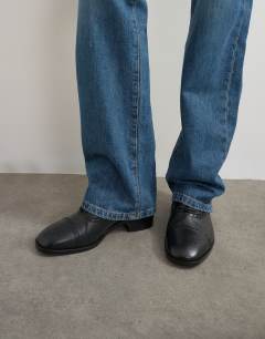 Model wearing Topshop x Talia Byre premium real leather brogue in black