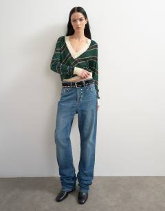 Model wearing Topshop x Talia Byre premium real leather brogue in black
