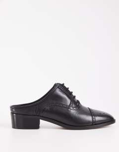 Model wearing Topshop x Talia Byre premium real leather brogue in black