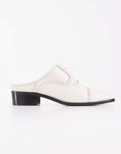 Model wearing Topshop x Talia Byre premium real leather brogue in off white