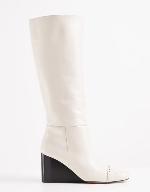 Topshop x Talia Byre premium real leather knee high boot in off white, 5 of 6