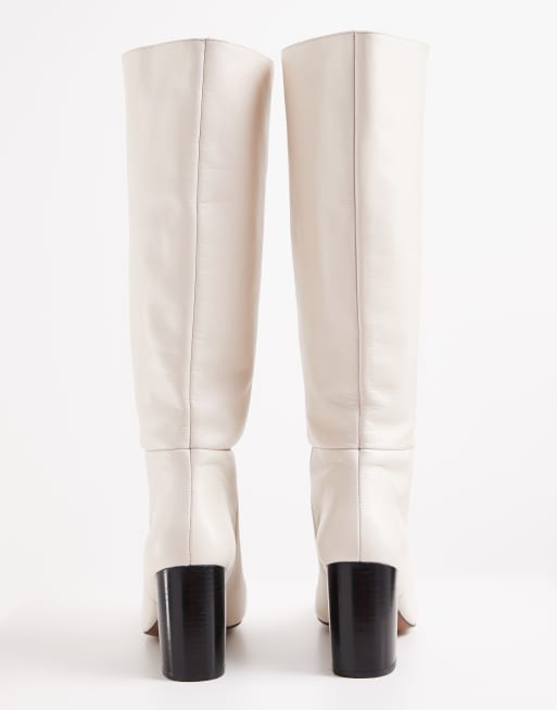 Topshop x Talia Byre premium real leather knee high boot in off white, 6 of 6