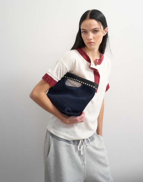 Topshop x Talia Byre premium real suede studded grab bag in navy - view 1