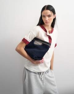 Topshop x Talia Byre premium real suede studded grab bag in navy