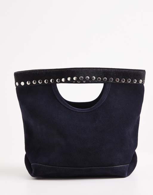 Topshop x Talia Byre premium real suede studded grab bag in navy, 5 of 5
