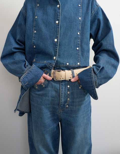 Topshop x Talia Byre premium riem van haar op echt leer met studs in ecru met bordeauxrode achterkant - view 1