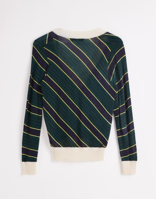 Topshop x Talia Byre pull col V en laine mérinos semi-transparent à rayures vertes, 6 de 6