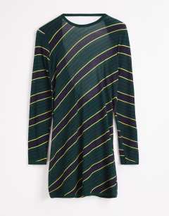 Model wearing Topshop x Talia Byre semi sheer merino wool cowl back dress in green stripe