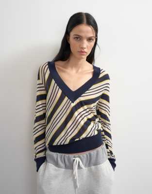 Topshop X Talia Byre Semi Sheer Merino Wool V-neck Sweater In White