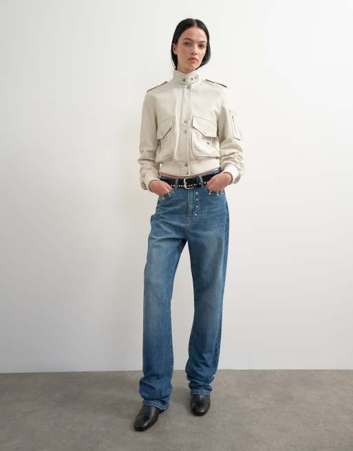Topshop x Talia Byre straight leg studded jeans in washed blue, 3 of 7