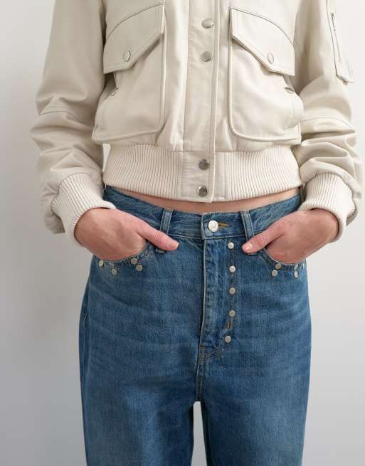 Topshop x Talia Byre straight leg studded jeans in washed blue, 5 of 7