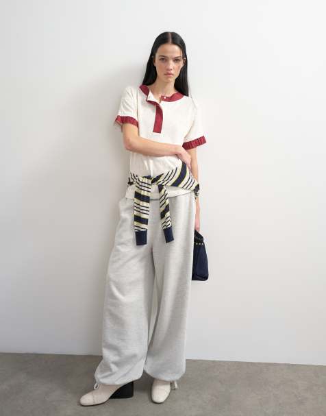 Topshop x Talia Byre top de punto con ribetes a contraste en blanco roto - view 1