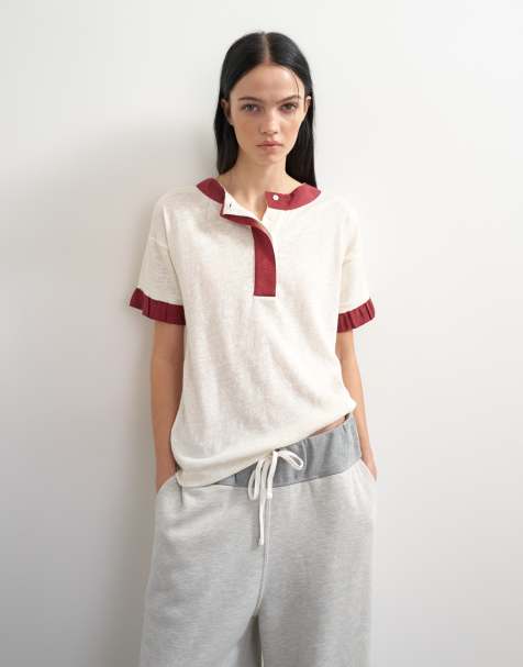 Topshop x Talia Byre top z dżerseju z kontrastową lamówką w kolorze off white - view 1