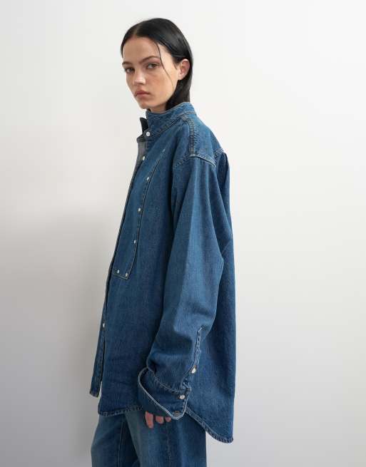 Topshop x Talia Byre wide placket studded shirt in washed blue, 5 of 7