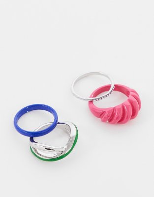 Topshop x3 multipack statement enamel rings in multi - ASOS Price Checker
