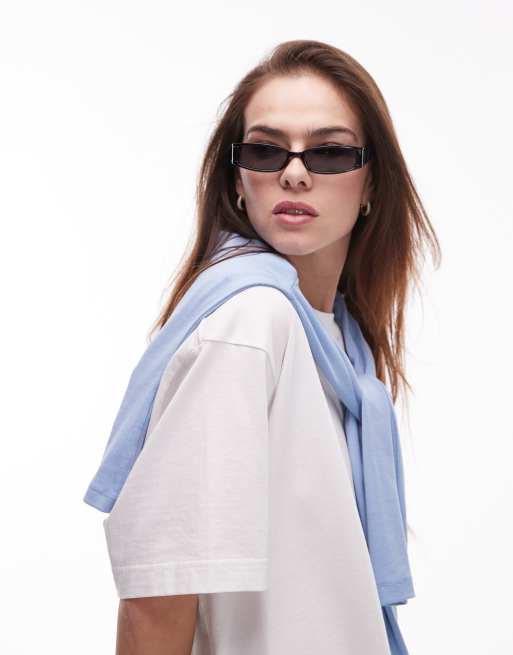 Topshop - Xanthi - Lunettes de soleil fines rectangulaires - Noir, 3 de 3