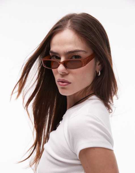 Topshop - Xanthi - Mjölkbruna, smala, rektangulära solglasögon - view 1