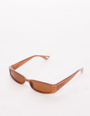 Topshop Xanthi Slim Rectangle Sunglasses In Brown