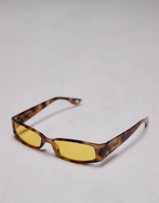 Topshop Xanthi slim rectangle sunglasses in yellow tort, 2 of 3