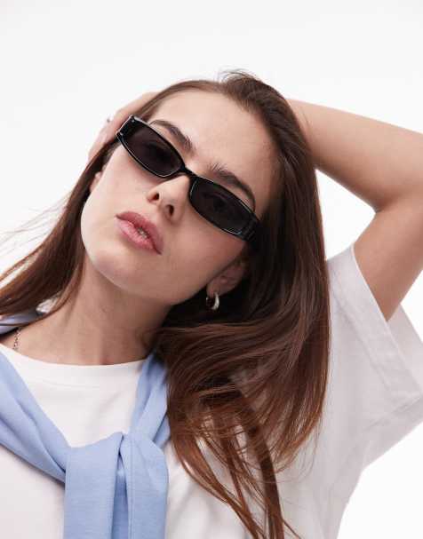 Topshop – Xanthi – Svarta, rektangulära, smala solglasögon - view 1