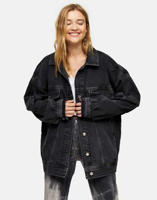 Topshop XL - Dad-denimjakke i forvasket sort