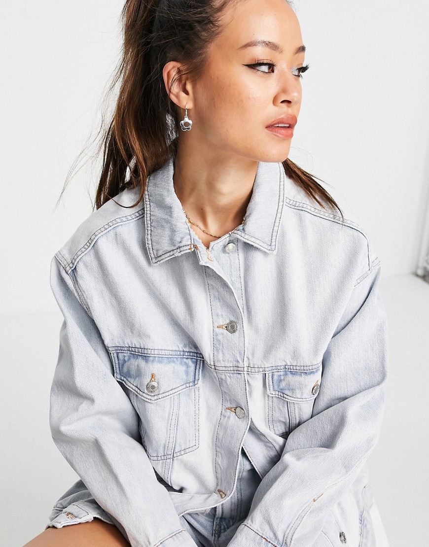 Topshop XL dad recycled cotton jacket in bleach-Blue