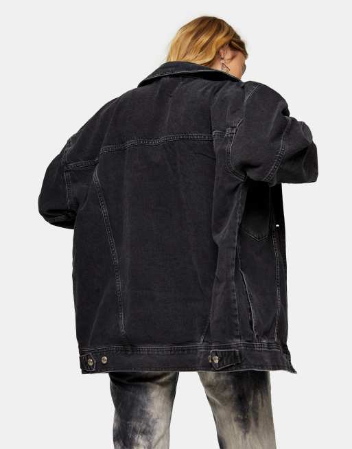 Topshop – XL-Jeansjacke im Dad-Stil in verwaschenem Schwarz, 2 von 4